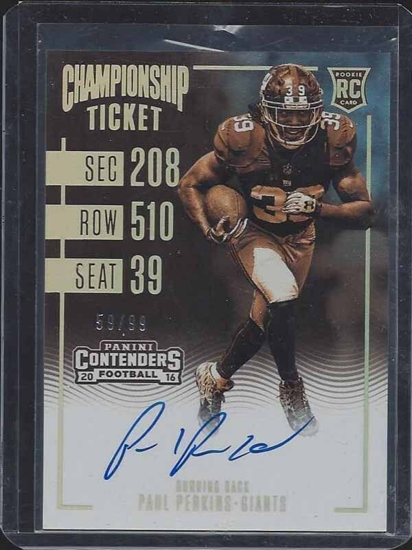 PAUL PERKINS 2016 CONTENDERS SEPIA CHAMPIONSHIP TICKET ON CARD AUTO RC #D 59/99