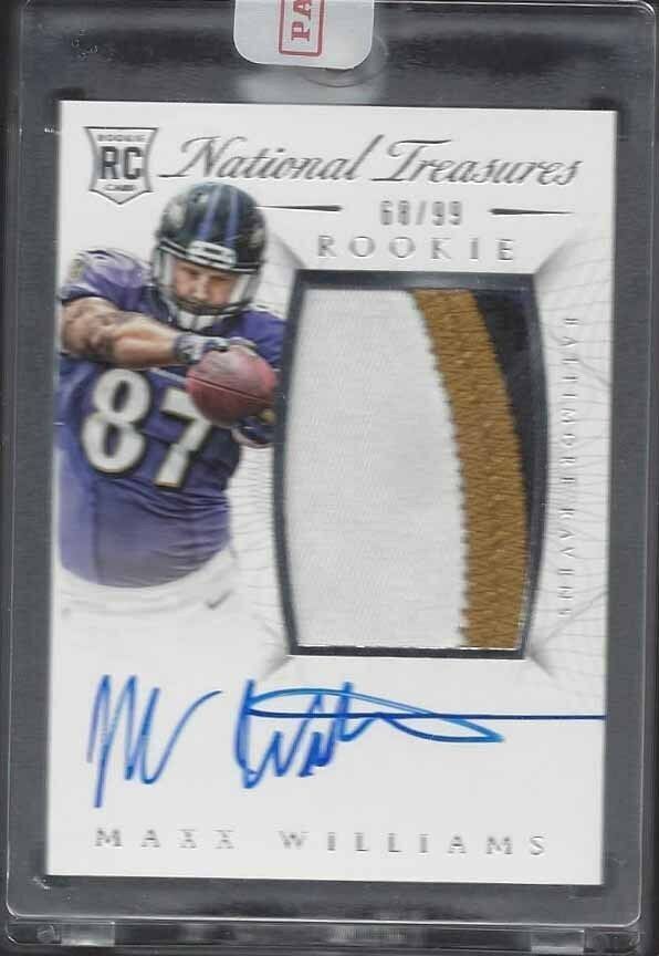 MAXX WILLIAMS 2015 NATIONAL TREASURES TRUE RPA 3 COLOR PATCH AUTO RC #D 68/99