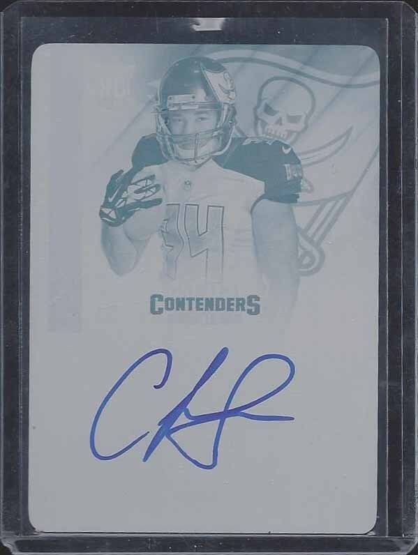 CHARLES SIMS 2014 CONTENDERS CYAN PRINTING PLATE ONCARD VARIATION AUTO RC #D 1/1
