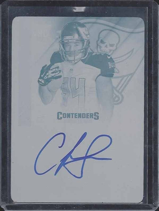 CHARLES SIMS 2014 CONTENDERS CYAN PRINTING PLATE ONCARD VARIATION AUTO RC #D 1/1