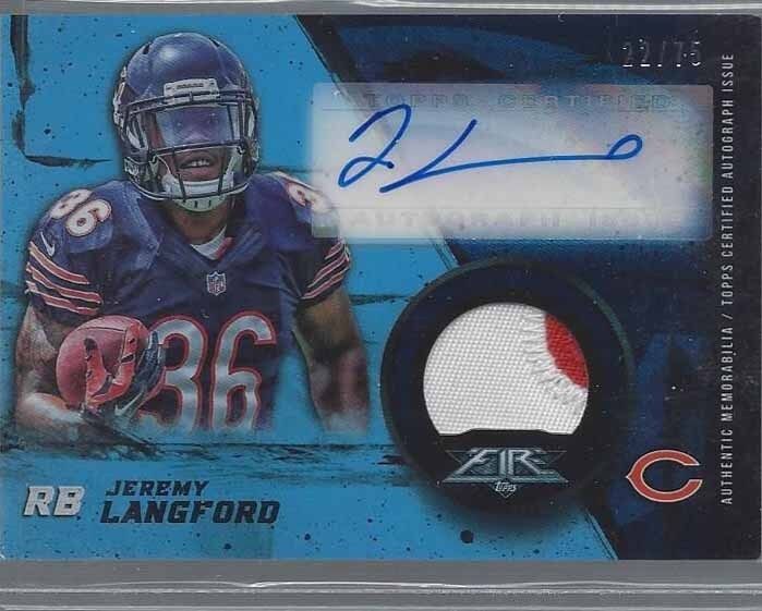 JEREMY LANGFORD 2015 TOPPS FIRE BLUE RPA 2 COLOR PATCH AUTO RC #D 22/75