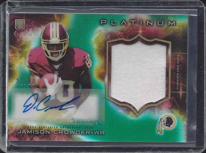 JAMISON CROWDER 2015 TOPPS PLATINUM GREEN REFRACTOR ROOKIE PATCH AUTO RC #D /99