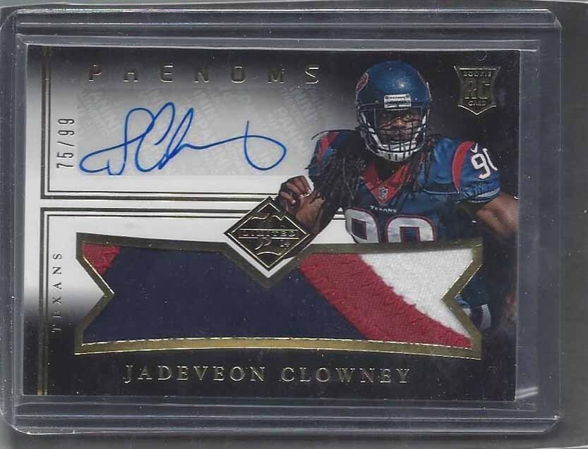 JADEVEON CLOWNEY 2014 PANINI LIMITED TEXANS 3 COLOR PATCH AUTO RC #D 75/99