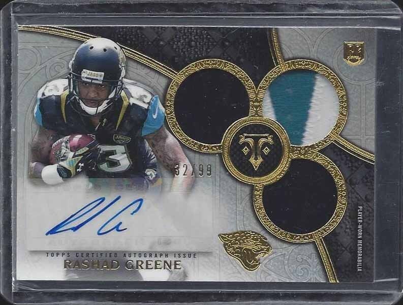 RASHAD GREENE 2015 TOPPS TRIPLE THREADS JAGUARS JERSEY PATCH AUTO RC #D 32/99