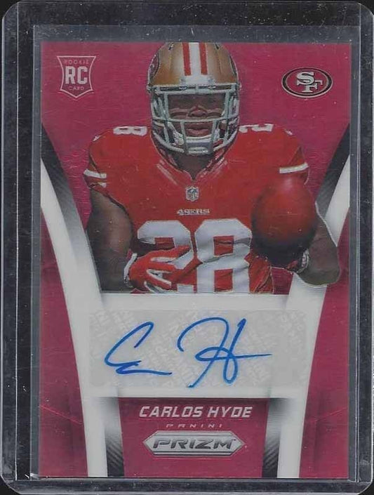 CARLOS HYDE 2014 PANINI PRIZM RED PRIZMS 49ERS ROOKIE AUTO RC #D 35/40