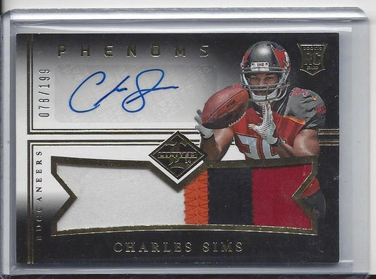 CHARLES SIMS 2014 LIMITED PHENOMS 4 COLOR JUMBO BUCS PATCH AUTO RC #D 78/199