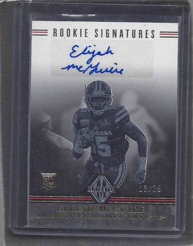 ELIJAH MCGUIRE 2017 MAJESTIC FOOTBALL RED ROOKIE SIGNATURES AUTO RC #D 13/25