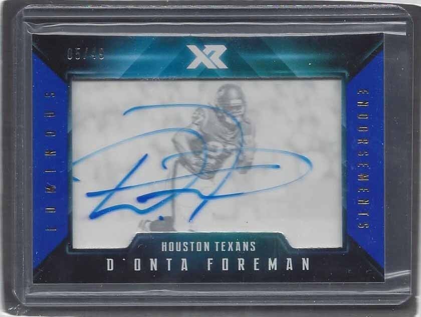 D'ONTA FOREMAN 2017 PANINI XR LUMINOUS ENDORSEMENTS BLUE TEXANS AUTO RC #D /49