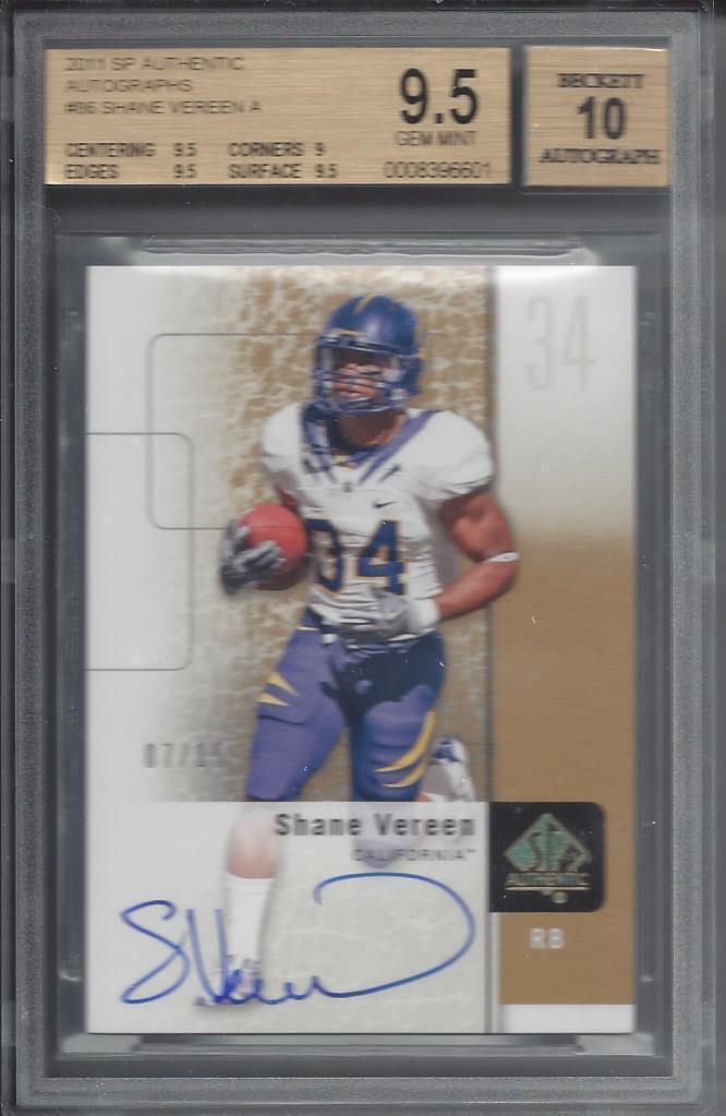 SHANE VEREEN 2011 SP AUTHENTIC GROUP A GOLD ON CARD AUTO RC #D 7/15 BGS 9.5 10AU