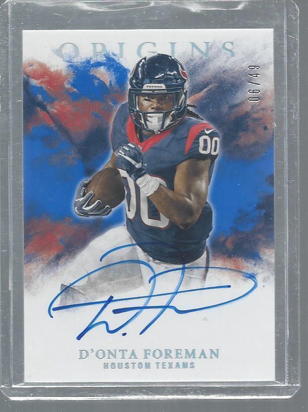 D'ONTA FOREMAN 2017 PANINI ORIGINS BLUE TEXANS ROOKIE ON CARD AUTO RC #D 6/49