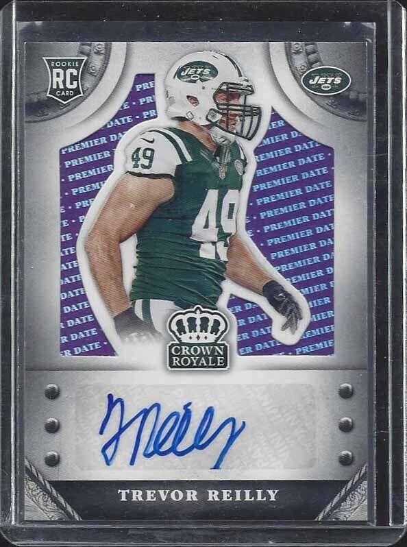 TREVOR REILLY 2014 CROWN ROYALE PREMIER DATE PURPLE JETS ROOKIE AUTO RC #D 13/14