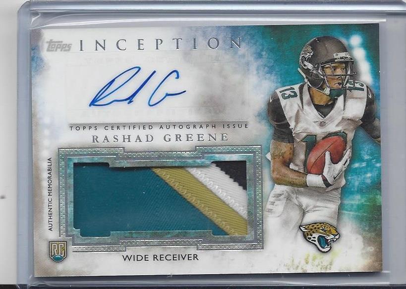 RASHAD GREENE 2015 TOPPS INCEPTION RPA 4 COLOR JUMBO JAGUAR ROOKIE PATCH AUTO RC