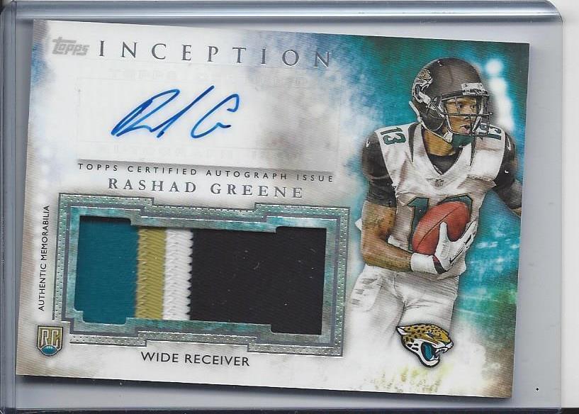 RASHAD GREENE 2015 TOPPS INCEPTION RPA 4 COLOR JUMBO JAGUAR ROOKIE PATCH AUTO RC
