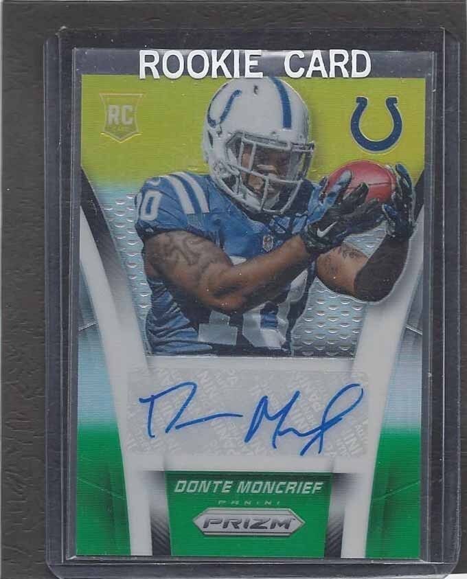 DONTE MONCRIEF 2014 PANINI PRIZM GREEN & YELLOW PRIZMS COLTS ROOKIE AUTO RC /100