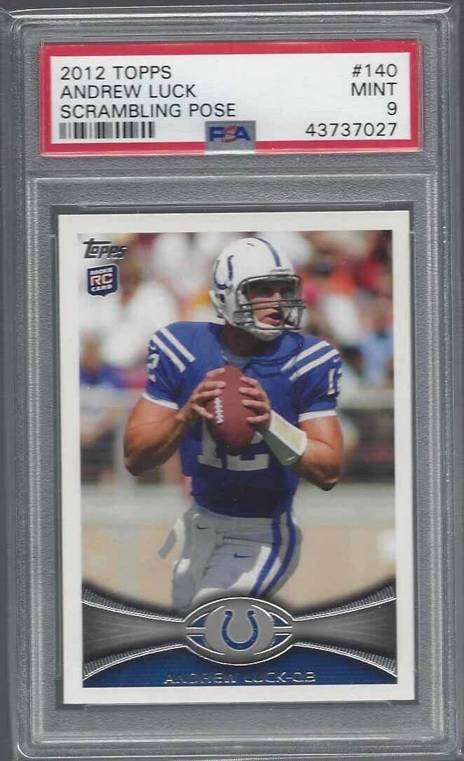 ANDREW LUCK 2012 TOPPS SCRAMBLING POSE SSP RARE VARIATION ROOKIE RC #140 PSA 9