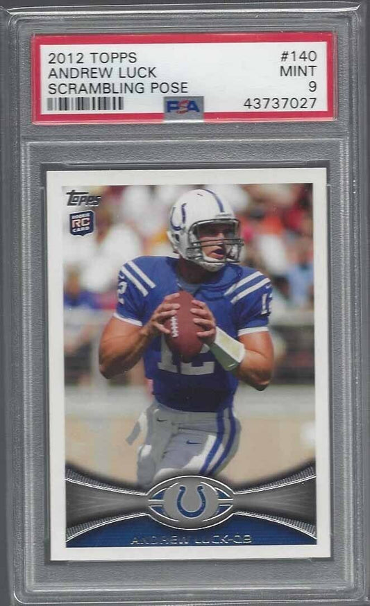 ANDREW LUCK 2012 TOPPS SCRAMBLING POSE SSP RARE VARIATION ROOKIE RC #140 PSA 9