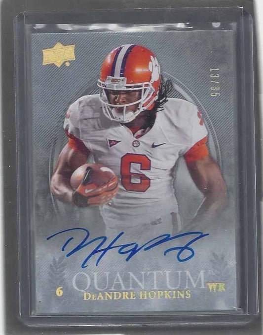 DEANDRE HOPKINS 2013 UD QUANTUM SILVER RARE ON CARD ROOKIE AUTO RC #D 13/35