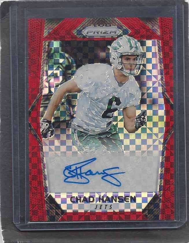 CHAD HANSEN 2017 PANINI PRIZM FOOTBALL RED POWER PRIZMS JETS AUTO RC #D 47/49