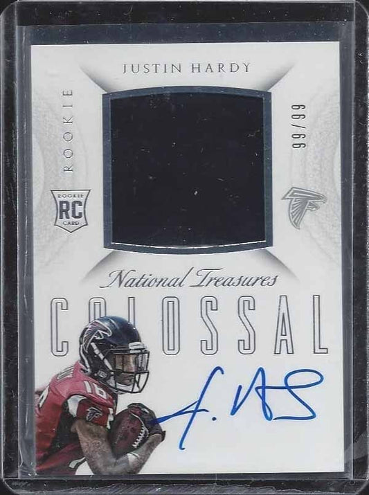 JUSTIN HARDY 2015 NATIONAL TREASURES COLOSSAL JERSEY ON CARD AUTO RC #D 99/99