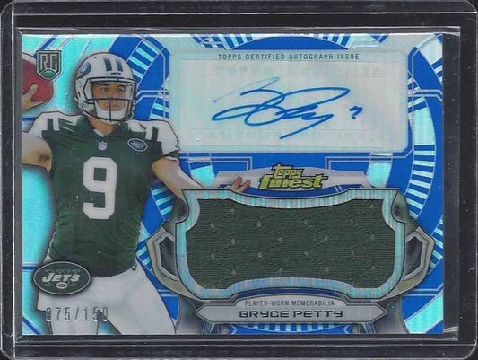 BRYCE PETTY 2015 TOPPS FINEST ROOKIE BLUE REFRACTOR JUMBO JERSEY AUTO RC #D /150