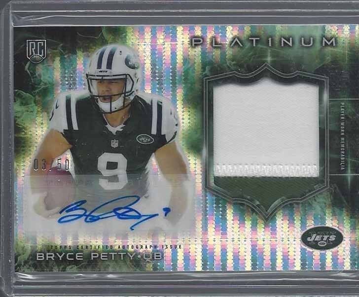 BRYCE PETTY 2015 TOPPS PLATINUM PULSAR REFRACTOR JETS PATCH AUTO RC #D 3/50