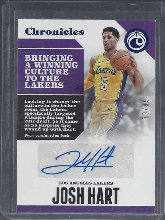 JOSH HART 2017-18 PANINI CHRONICLES BLUE LAKERS ROOKIE AUTO RC #D 79/99