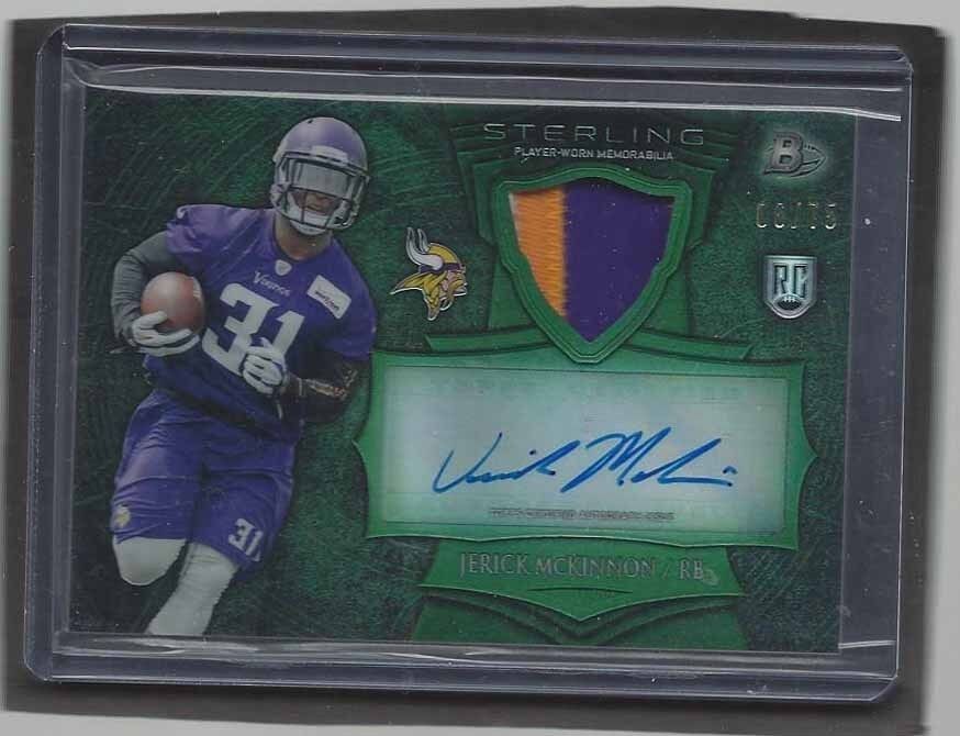 JERICK MCKINNON 2014 BOWMAN STERLING GREEN REFRACTOR 3 CLR PATCH AUTO RC #D /75