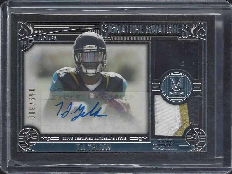 T.J. YELDON 2015 TOPPS MUSEUM SIG SWATCHES DUAL 3 COLOR PATCH AUTO RC #D /300