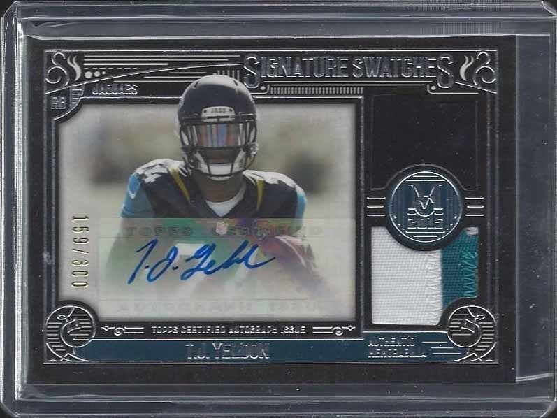 T.J. YELDON 2015 TOPPS MUSEUM SIG SWATCHES DUAL 3 COLOR PATCH AUTO RC #D /300