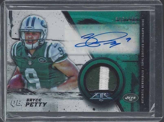BRYCE PETTY 2015 TOPPS FIRE NEW YORK JETS 2 COLOR PATCH AUTO RC #D 345/400