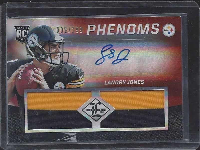 LANDRY JONES 2013 PANINI LIMITED PHENOMS STEELERS 2 COLOR PATCH AUTO RC #D 2/199