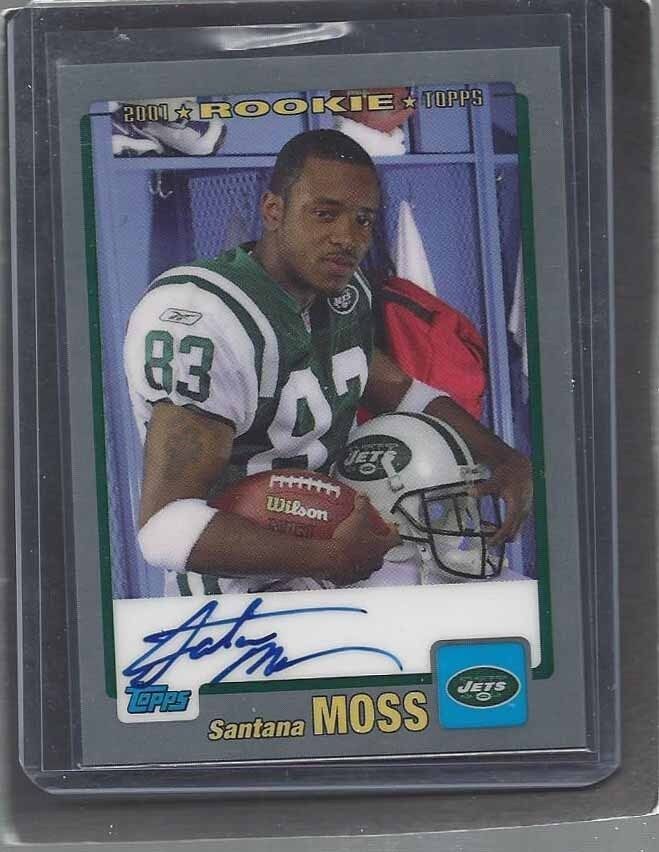 SANTANA MOSS 2001 TOPPS ROOKIE PREMIERE TRP NEW YORK JETS ON CARD AUTO RC