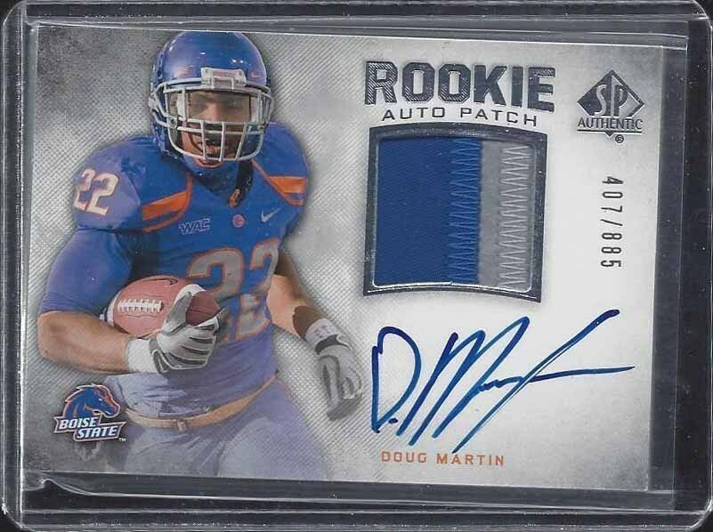 DOUG MARTIN 2012 SP AUTHENTIC RPA 2 COLOR ROOKIE PATCH ON CARD AUTO RC #D /885