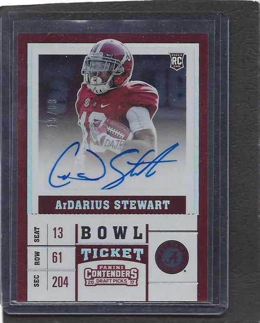 ARDARIUS STEWART 2017 PANINI CONTENDERS BOWL TICKET ROOKIE AUTO RC #D 19/99