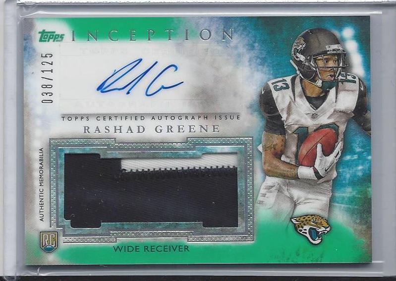 RASHAD GREENE 2015 TOPPS INCEPTION GREEN RPA 2 COLOR ROOKIE PATCH AUTO RC /125