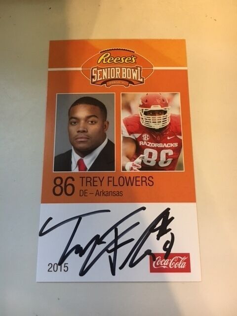 TREY FLOWERS 2015 REESE'S SENIOR BOWL 3X5 ARKANSAS AUTOGRAPHED CARD QTY