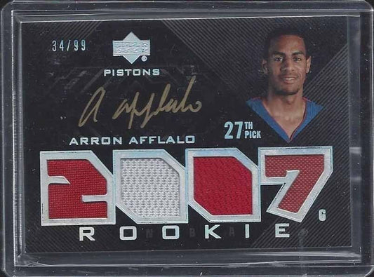 ARRON AFFLALO 2007-08 UD UPPER DECK BLACK QUAD ROOKIE JERSEY ON CARD AUTO RC /99