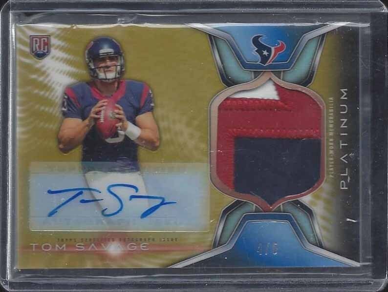 TOM SAVAGE 2014 TOPPS PLATINUM GOLD REFRACTOR RPA 3 COLOR PATCH AUTO RC #D 4/5