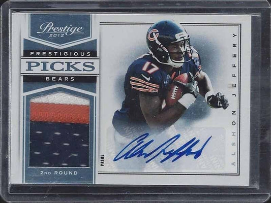 ALSHON JEFFERY 2012 PANINI PRESTIGE PICKS BEARS 3 COLOR PATCH AUTO RC #D 9/99