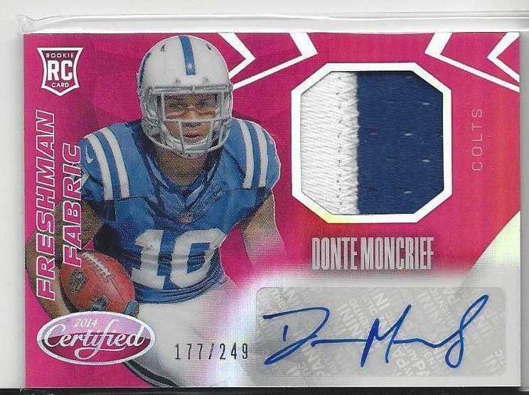 DONTE MONCRIEF 2014 CERTIFIED FRESHMAN FABRIC RED ROOKIE PATCH AUTO RC #D /249