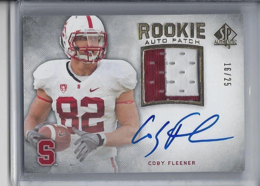 COBY FLEENER 2012 SP AUTHENTIC GOLD RPA 2 COLOR ROOKIE PATCH AUTO RC #D 16/25