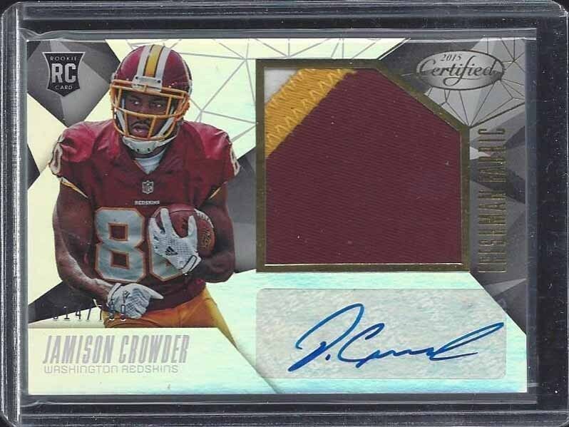 JAMISON CROWDER 2015 CERTIFIED FRESHMAN FABRIC JUMBO ROOKIE PATCH AUTO RC /799