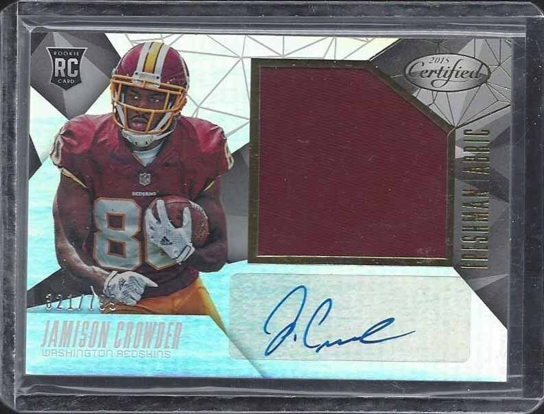 JAMISON CROWDER 2015 CERTIFIED FRESHMAN FABRIC JUMBO ROOKIE PATCH AUTO RC /799