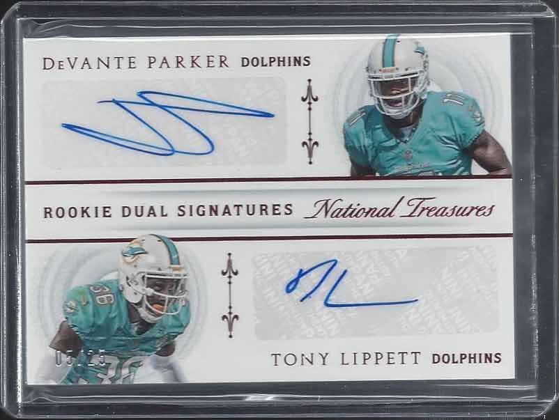 DEVANTE PARKER TONY LIPPETT 2015 NATIONAL TREASURES RED DUAL ROOKIE AUTO RC /25