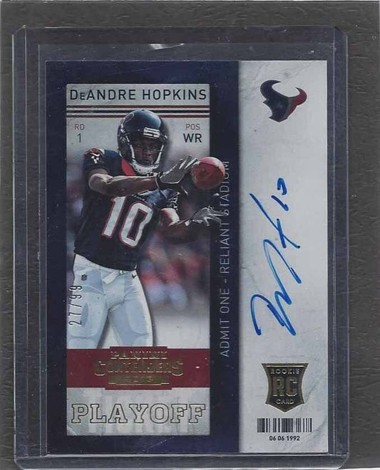 DEANDRE HOPKINS 2013 CONTENDERS PLAYOFF TICKET ON CARD ROOKIE AUTO RC #D /99