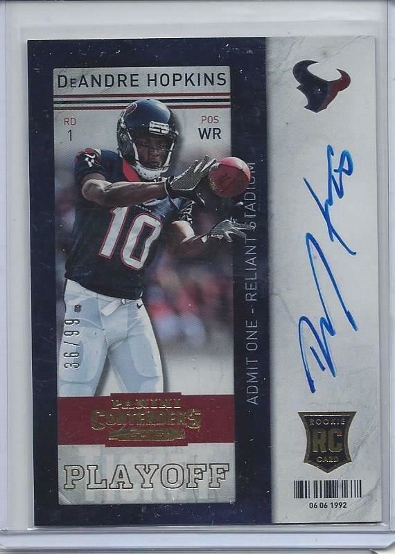DEANDRE HOPKINS 2013 CONTENDERS PLAYOFF TICKET ON CARD ROOKIE AUTO RC #D /99