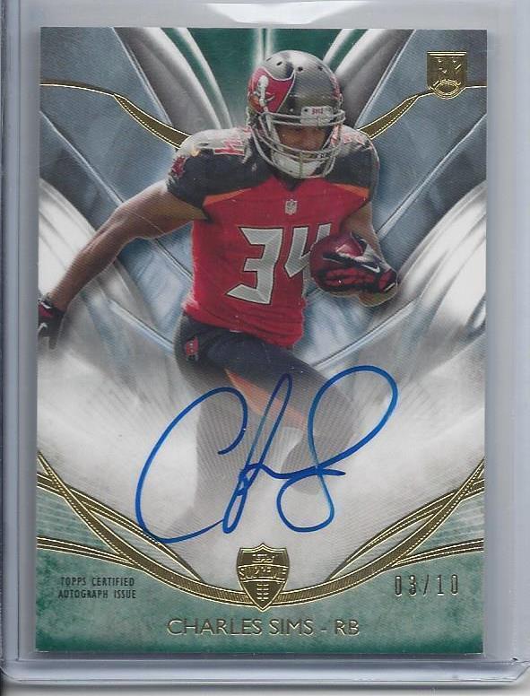 CHARLES SIMS 2014 TOPPS SUPREME GREEN BUCCANEERS ROOKIE ON CARD AUTO RC #D 3/10