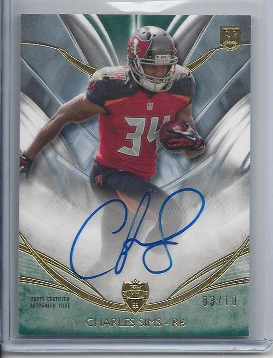 CHARLES SIMS 2014 TOPPS SUPREME GREEN BUCCANEERS ROOKIE ON CARD AUTO RC #D 3/10