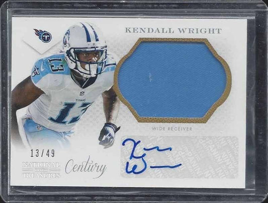 KENDALL WRIGHT 2013 NATIONAL TREASURES CENTURY JUMBO JERSEY AUTO #D 13/49