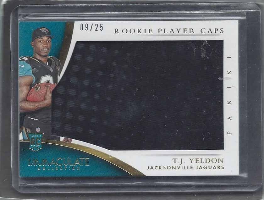 T.J. YELDON 2015 IMMACULATE ROOKIE PLAYER CAPS JUMBO HAT PATCH RC #D 9/25